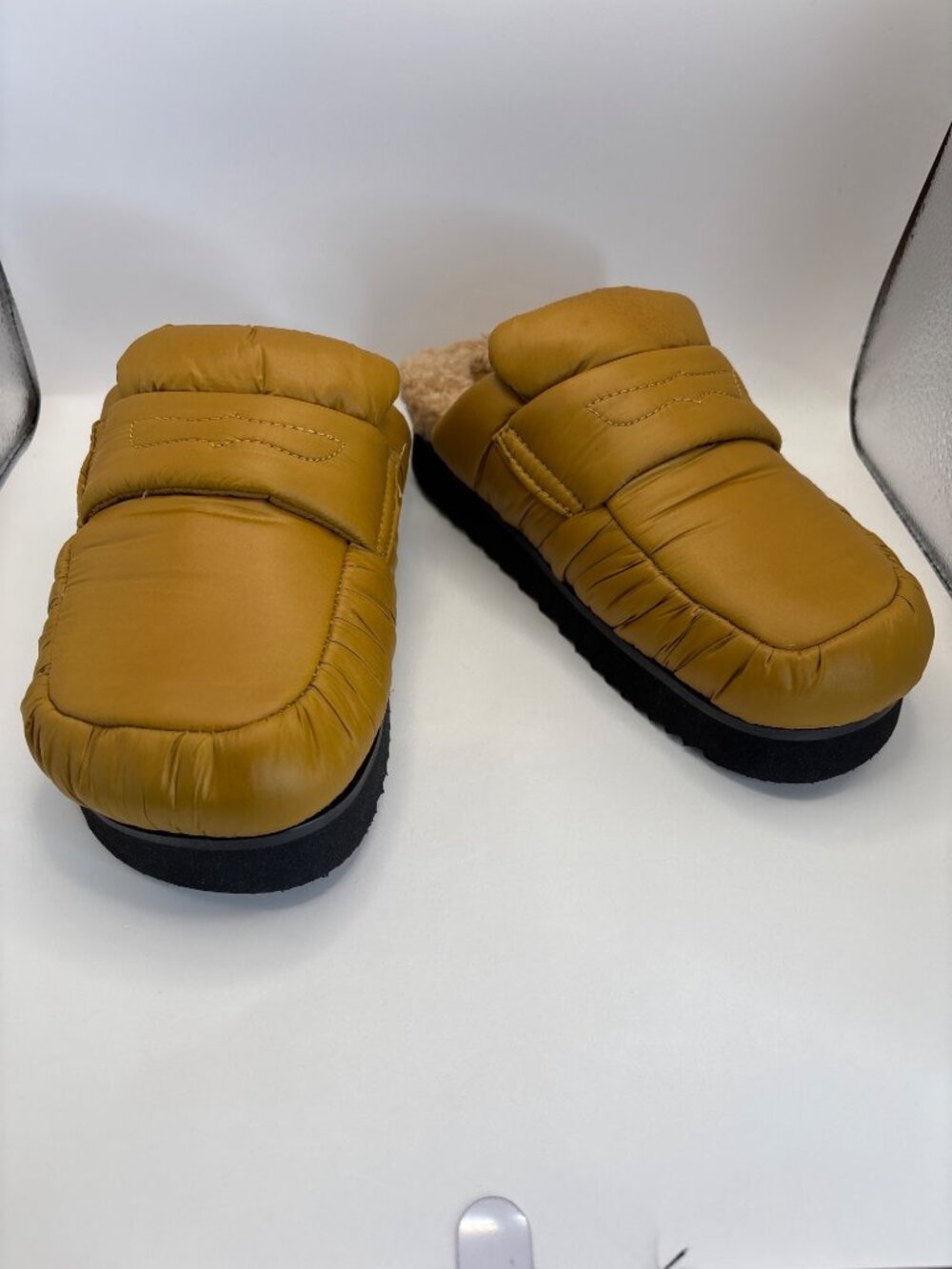 ASH Gong Puffy Loafer Mule Faux Shearing Fur Lining Honey Brown Size 6 NWOB - Picture 2 of 8